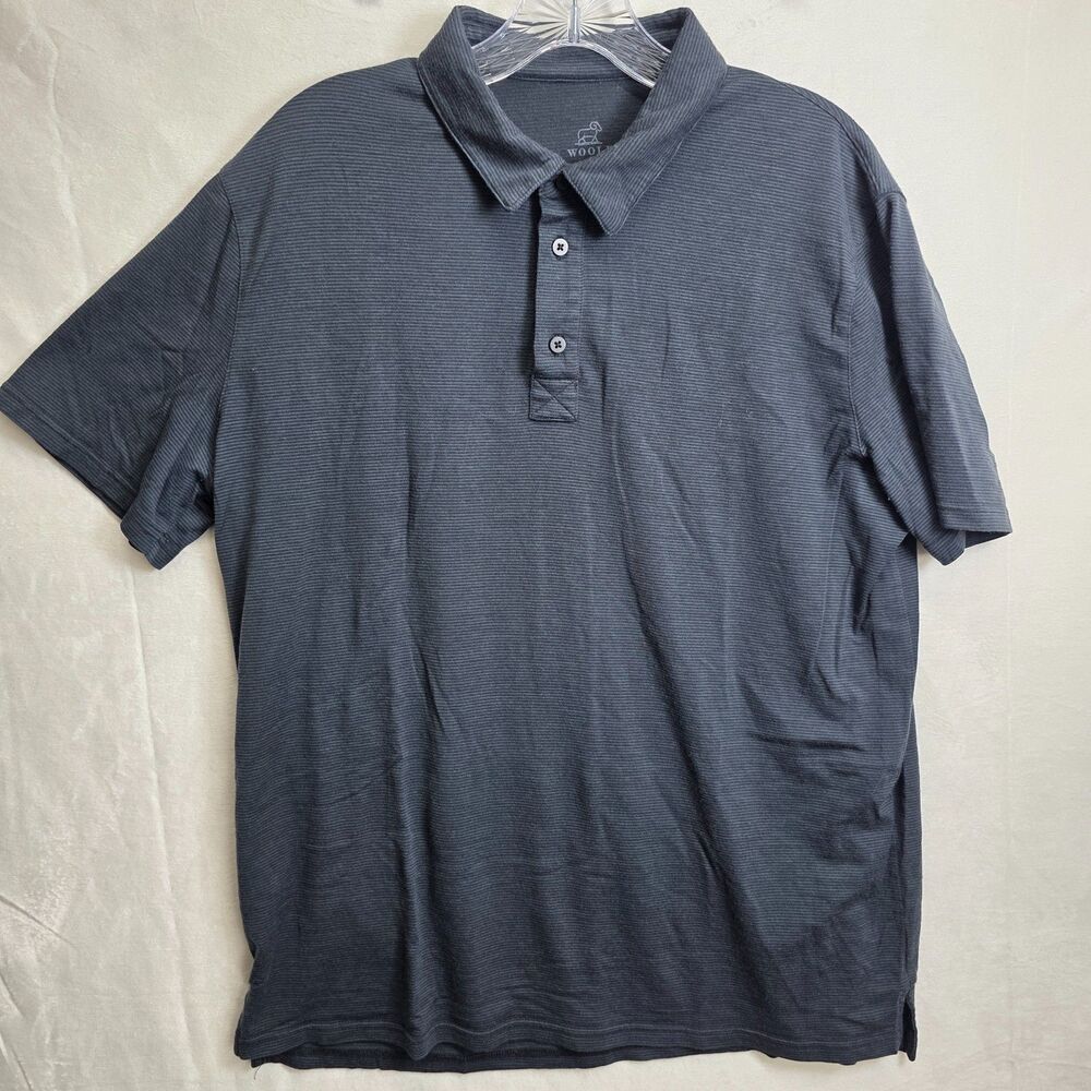 Woolx Merino Wool Polo Shirt Men's Gray Striped Short Sleeve Size L